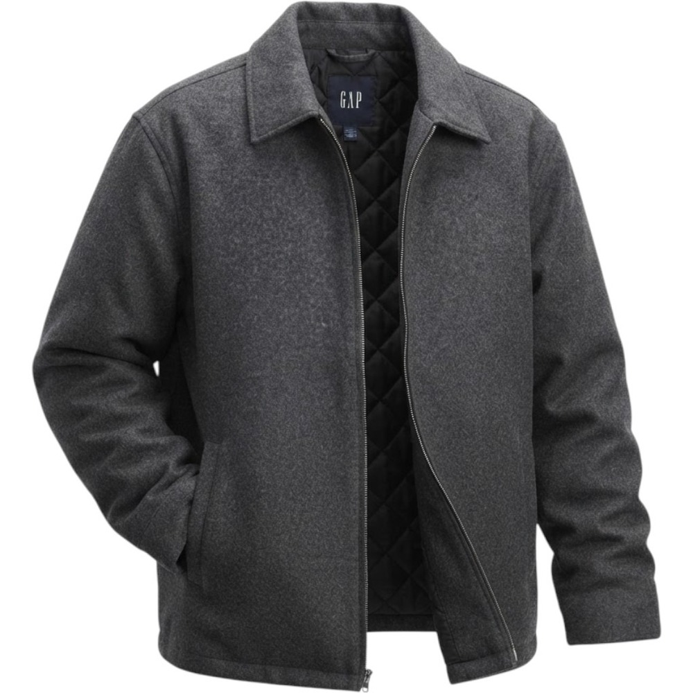 GAP Mens Gray Recycled Wool Blend Full Zip Harrington Jacket Large 164808-01